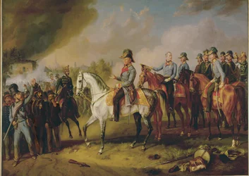 Fältmarskalk Johann Joseph Wenzel Radetzky och hans generalstab före Milano ... (målning på duk)