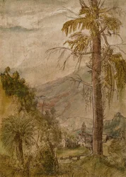 Landskap med kyrka