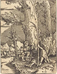 Saint Christopher sitter vid en flodbank