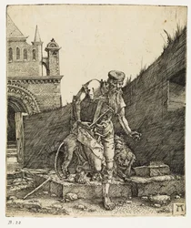 Saint Jerome går på en kyrkogård, före 1519.