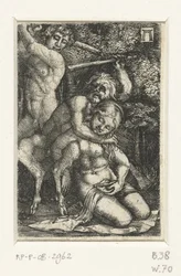 Satyr och en man slåss om en kvinna