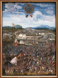 Slaget vid Alexander. Alexander III av Makedoniens seger sa att den store (356-323 f.Kr.) över Darius III Codoman (omkring 380-330 f.Kr.), kung av perser, till Issos (nära dagens Iskenderun, Turkiet) 333 f.Kr. Målning av Albrecht Altdorfer (1480-153