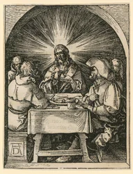 Kristus i Emmaus, blad 33 ur serien ”Lilla träsnittspassionen”
