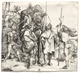 Fem soldater och en turk till häst, troligen 1496.