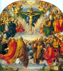 Tyska: Allerheiligenbild ("Landauer Altar") Treenighetens tillbedjan