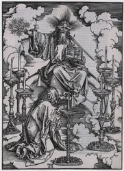 Johannes ser de sju ljusstakarna, figur I, blad 3 i serien ”Uppenbarelseboken”