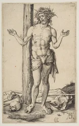 Man av sorger med utsträckta armar, ca. 1500.