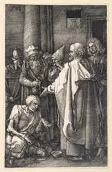 Petrus och Johannes botar en lam tiggare i templet (Kopparstickspassionen)