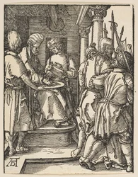 Pilatus tvättar händerna, från The Small Passion, ca. 1509.