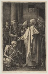 Sankt Peter och Sankt Johannes vid templets port, från The Passion, 1513.