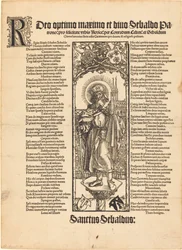 Saint Sebaldus står på en kolumn