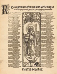 Saint Sebaldus står på en kolumn, ca. 1501.