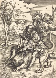 Simson slåss med lejonet, ca. 14971498.
