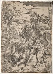 Simson dödar lejonet, ca. 1496-1497.