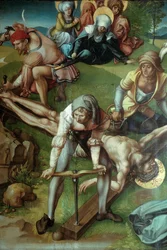 Sju sorger Polyptyk Kristus spikad på korset, 1495-1496.