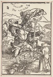 St Christopher i vildmarken med en flygning av fåglar
