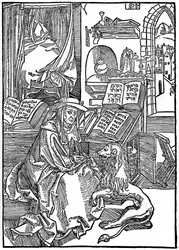St Hieronymus i sitt arbetsrum som drar en tagg från en lejontass, 1492, 1936