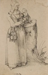 Stående figur av en kvinna som håller ett barn, 1502
