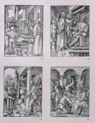 Serien "Den lilla passionen" (medurs): Kristus inför Pilatus; Kristus inför Herodes; Gisslandet; Törnekröningen, utgiven 1511