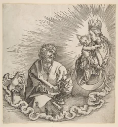 Jungfrun framträder för Johannes, Frontispice till Apokalypsen, 1511.