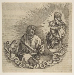 Jungfrun framträder för Johannes, Frontispice till Apokalypsen, 1511.