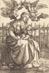 Jungfrun och barnet krönt av två änglar, 1518.