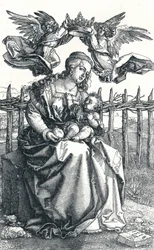 Jungfrun och barnet kröntes av två änglar, 1518, 1906