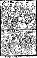 Titelsidan för en upplaga av Ship of Fools, av Sebastian Brant, 1494.
