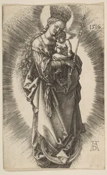 Jungfru på halvmånen med spira och stjärnkrona, 1516.