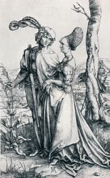 Ungt par hotat av döden eller "Promenaden, 1495, 1906"