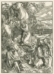 Plågorna i trädgården - Kristus på Olivberget, ca 1496-97 (träsnitt)