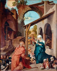 Altartavla Paumgartner: "" Nativite"" Målning av Albrecht Durer (1471-1528) 1504 ca. Dämpa. 155x126 cm München, Alte Pinakothek