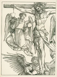 Kristus på korset med tre änglar, ca 1513-13 (träsnitt)
