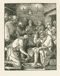 Kristus tvättar Petrus fötter, ca 1508-08 (träsnitt)