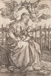 Jungfru Maria krönt av två änglar - Kopparstick av Albrecht Durer (1471-1528)