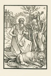Sankt Jerome. Illustration till Lukas von Prag: Apologia. Tryckt av Hieronymus Höltzel, Nürnberg