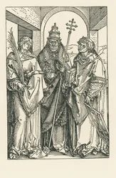 Helgonen Stefan, Sixtus och Laurentius, ca 1504-05 (träsnitt)