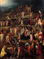 Scener från passion, från teckning av Albrecht Durer, flamländsk målning (1500-talet)