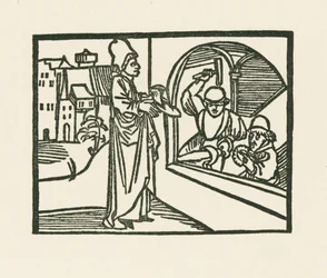 Prästen tar sin sko till guldsmeden, ca 1489-90 (träsnitt)