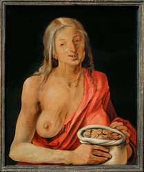 Vanitas, baksidan av porträttet av en ung man (målning på lind)