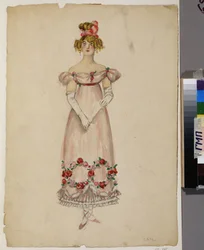 Klänning med blomstergirlanger. Kostymprojekt för operan "Eugene OneGuine"