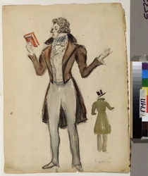 Redringote och fluga. Kostymprojekt för operan "Eugene OneGuine"