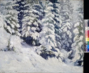 Skog på vintern. Målning av Alexander Alexeyevich Borisov (1866-1934). Olja på duk, 78 x 90 cm