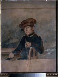 Självporträtt. Verk av Alexander Alexandreyevich Ivanov (1806-1858), olja på papper