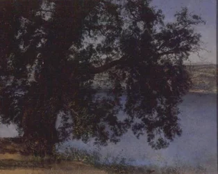 Träd i skuggan över vattnet nära Castel Gandolfo, före 1846