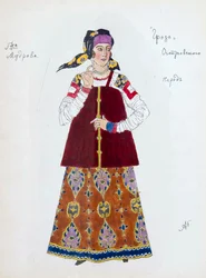Kostymdesign för pjäsen Stormen av Alexander Ostrovsky, 1916.