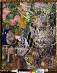 ""Stilleben med blommor och porslin"" Målning av Alexander Yakovlevich Golovin (Alexander Golovin) (1863-1930) 1915 State Tretyakov Gallery, Moskva