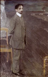 Porträtt av Mikhail Kuzmin, 1910 (tempera och pastell på duk)