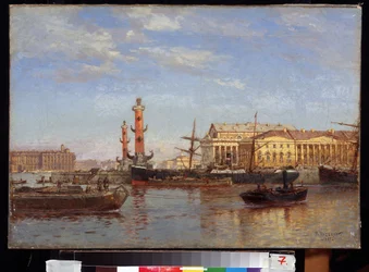 Utsikt över Sankt Petersburg från Neva. (Utsikt över St Petersburg från Neva). Målning av Alexander Karlovich Beggrov (1841-1914). Olja på duk, 46 x 65 cm