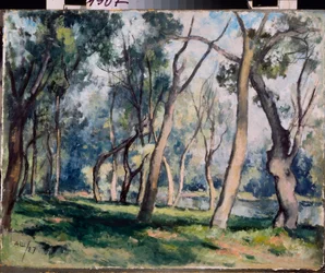 En lund - Verk av Alexander Vasilyevich Shevchenko (Alexander Chevtchenko) (1883-1948), olja på kartong
